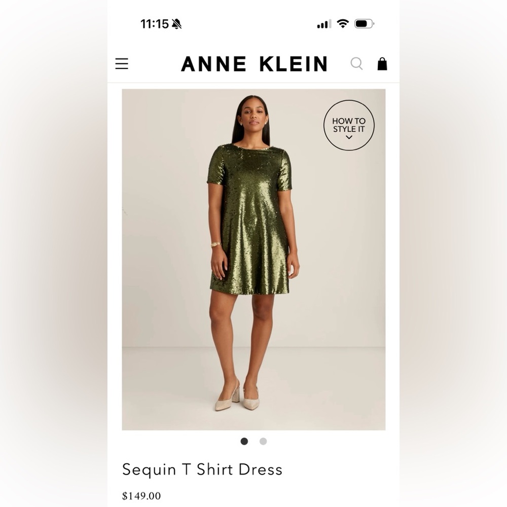 Anne Klein Sequin Green Gold Cocktail Mini Dress